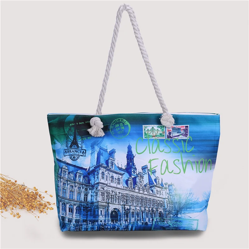 Große Strandtasche mit nostalgischem Paris-Motiv Skanto