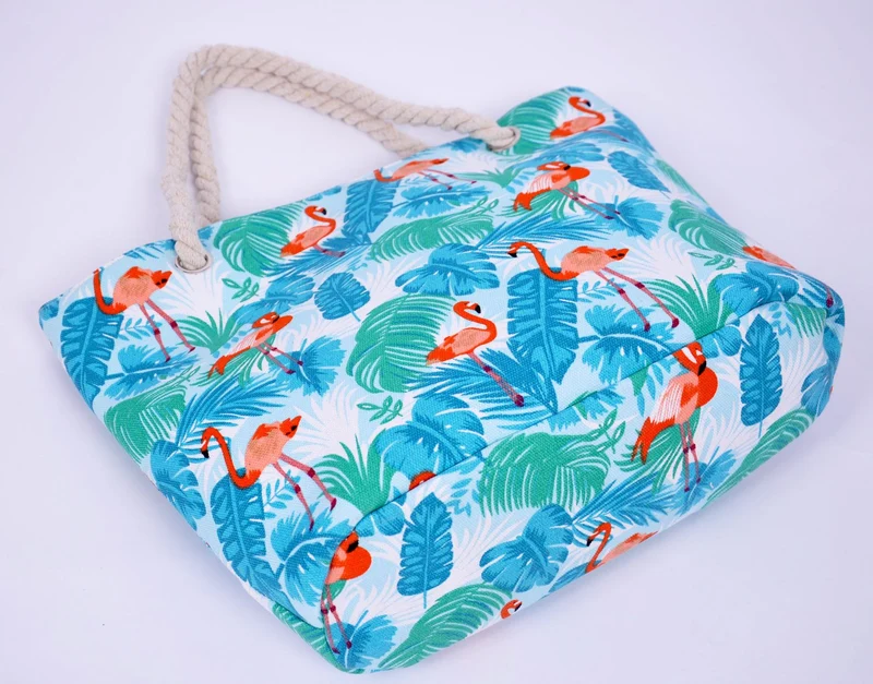 Große Strandtasche mit lebhaften Flamingo-Motiven Skanto
