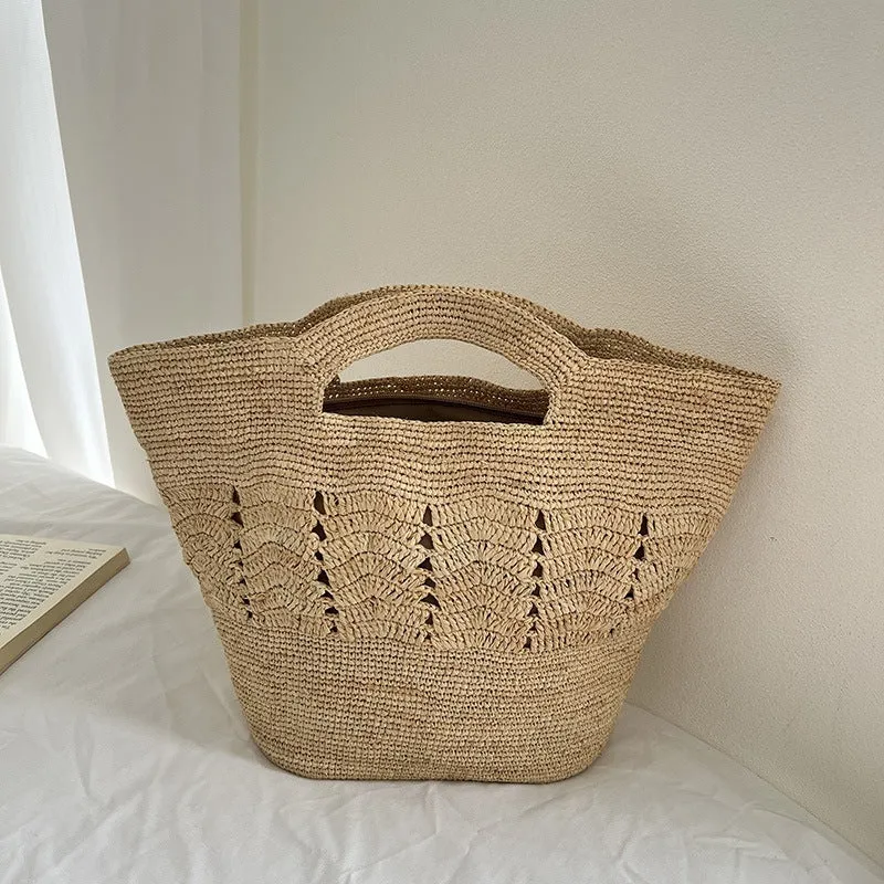 Handgefertigte Strohtasche mit geometrischem Muster Skanto