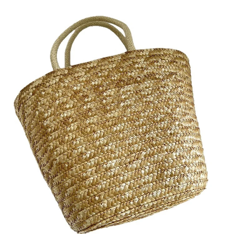 Handgemachte Strohtasche mit buntem Zitronenmotiv Skanto