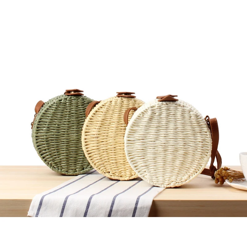 Runde gewebte Tasche mit Lederdetails Skanto