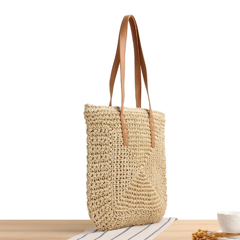 Schultertasche aus Naturhanf mit Ledergriff Skanto