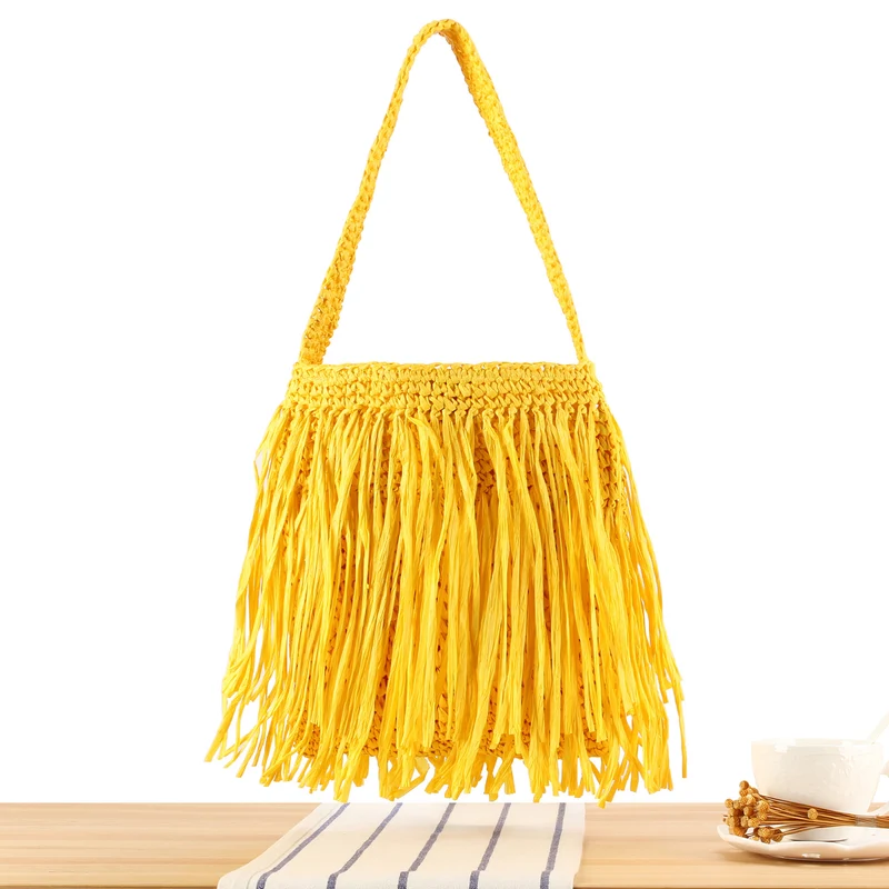 Geflochtene Sommerhandtasche mit Fransen-Design Skanto