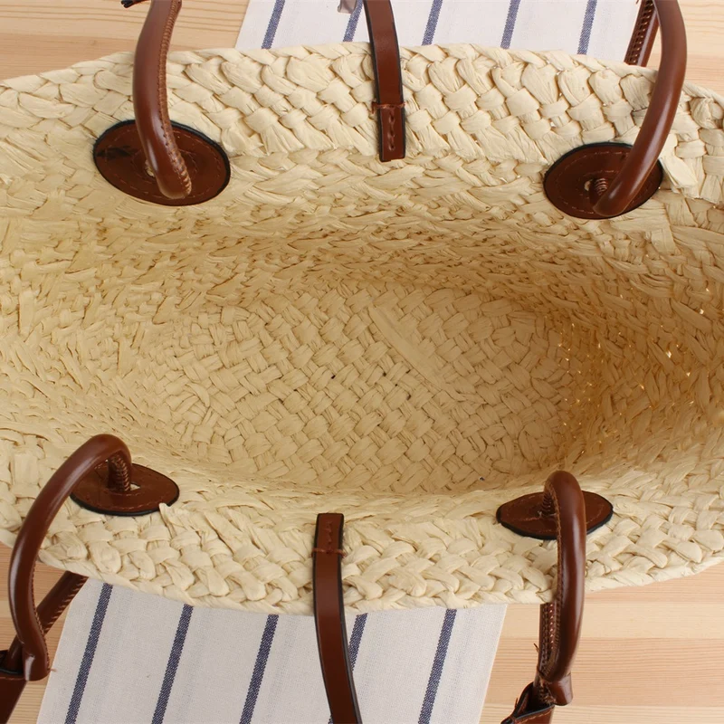 Handtasche aus Naturgeflecht mit Ledergriff Skanto