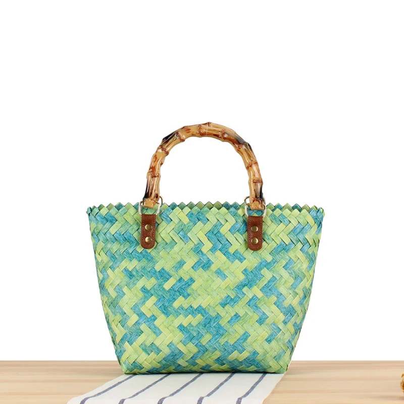 Geflochtene Handtasche mit hochwertigem Bambusgriff Skanto