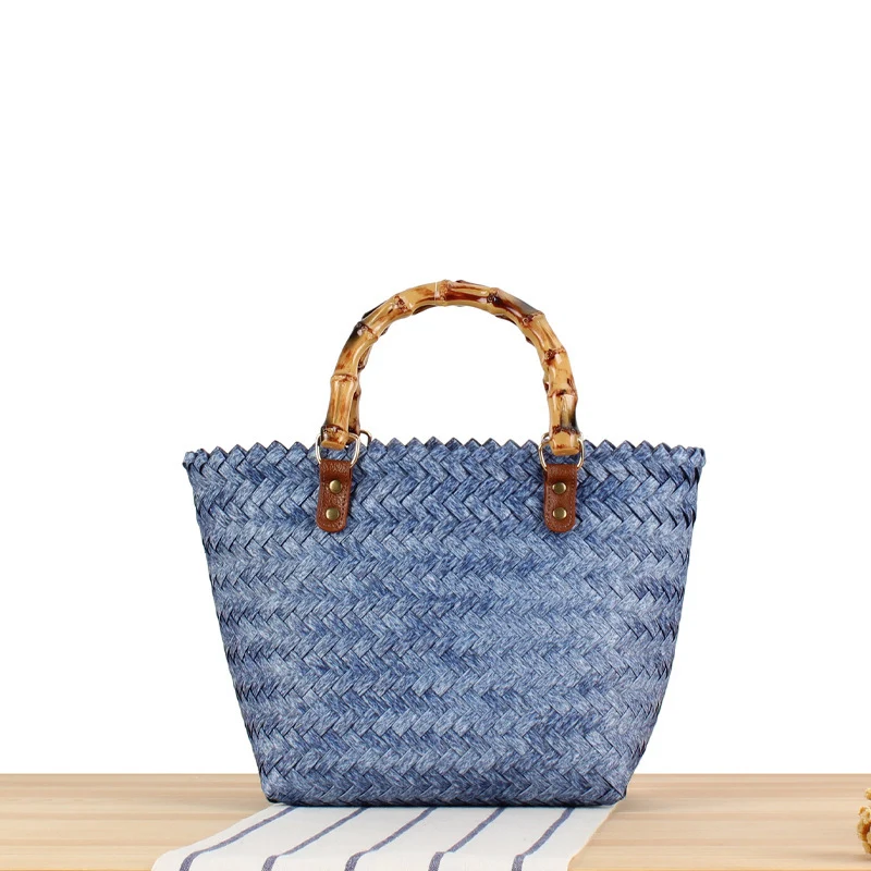Geflochtene Handtasche mit hochwertigem Bambusgriff Skanto