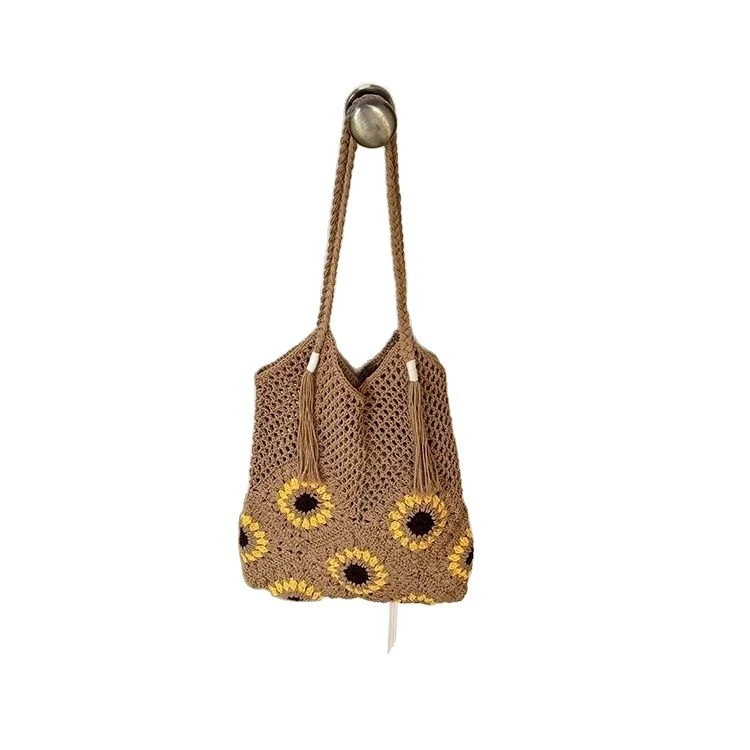 Makramee-Einkaufstasche mit Sonnenblumenmuster Skanto