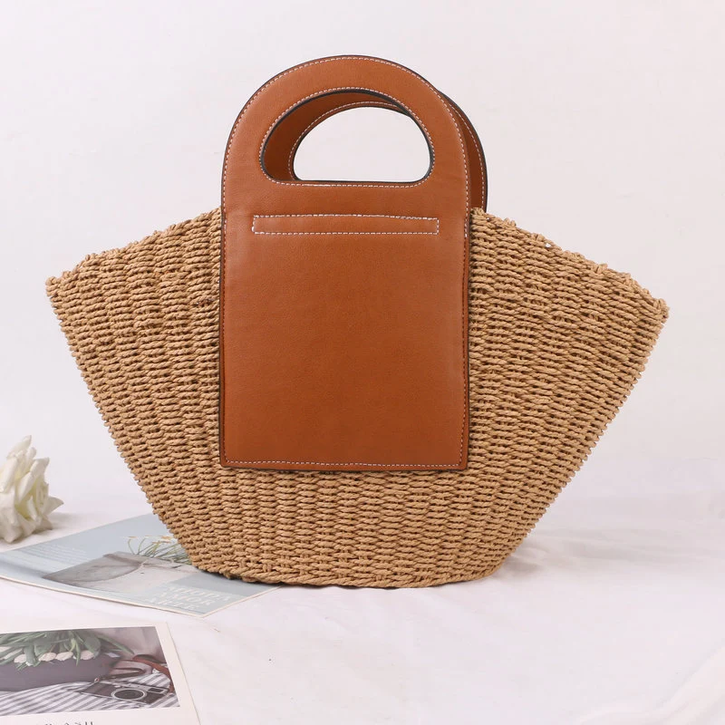 Handtasche aus hochwertigem Bast mit edlen Lederakzenten Skanto