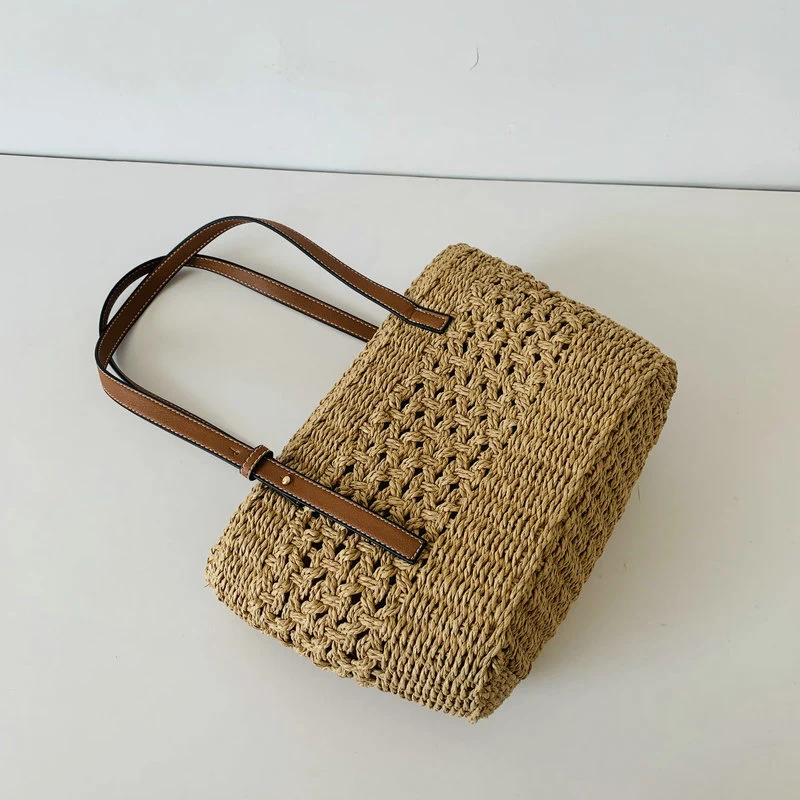 Handgefertigte Strandtasche mit hochwertigen Ledergriffen Skanto