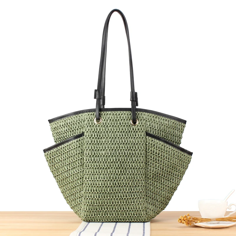 Geflochtene Strandtasche mit elegantem Lederdetail Skanto
