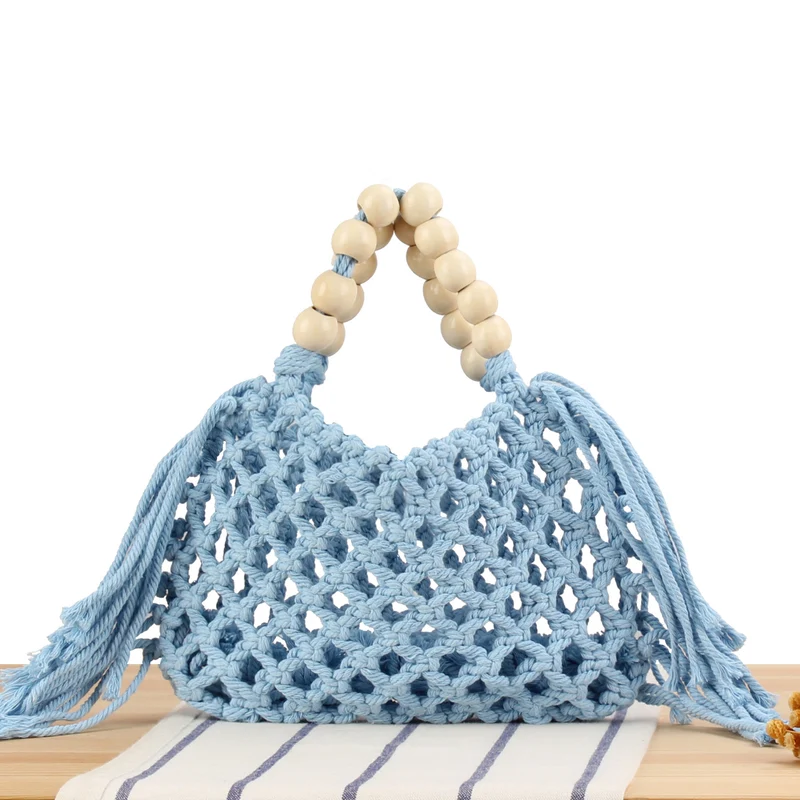 Handgefertigte Makramee-Tasche mit Holzgriff Skanto