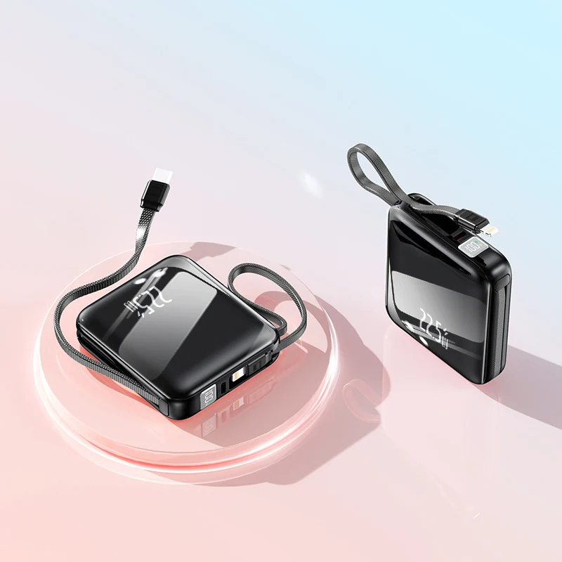 Tragbare Powerbank mit integriertem Ladekabel und Digitalanzeige Skanto