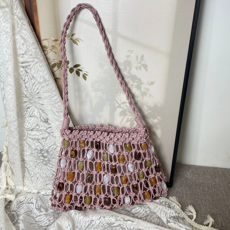 Handgeknüpfte Netztasche mit Zierperlen Skanto