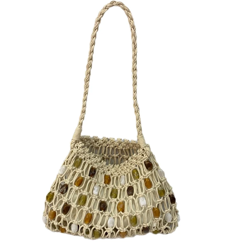 Handgeknüpfte Netztasche mit Zierperlen Skanto