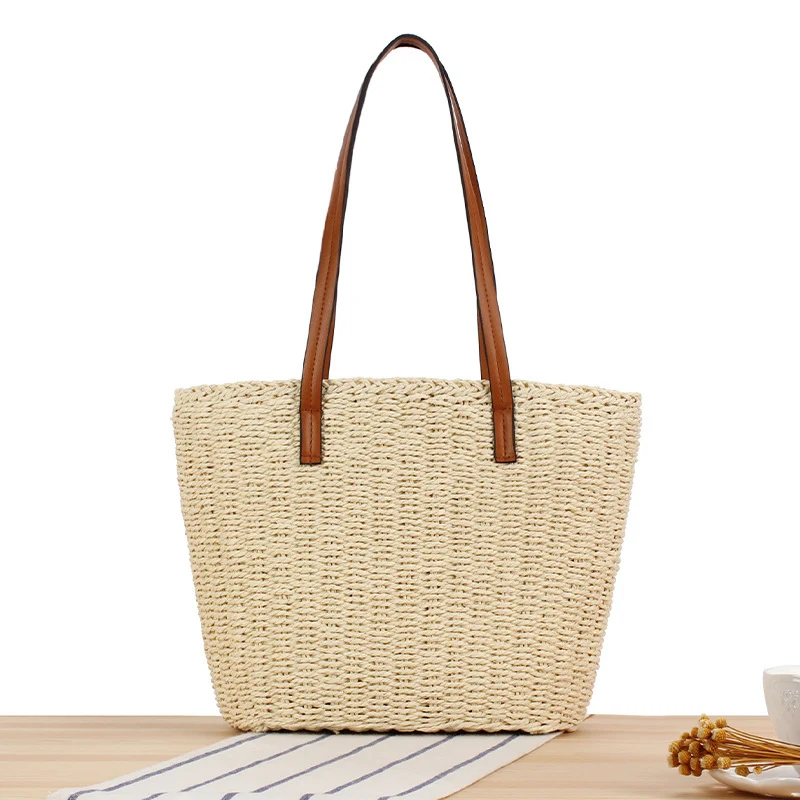 Robuste Raffia-Tragetasche mit stabilen Ledergriffen Skanto
