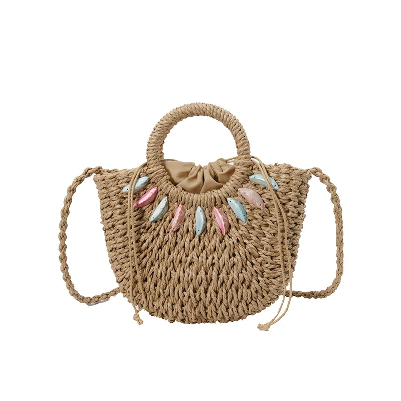 Moderne Strohtasche mit Perlenverzierung Skanto