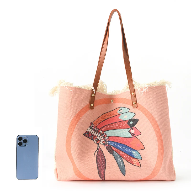 Strandtasche mit Blumendesign und Fransen Skanto