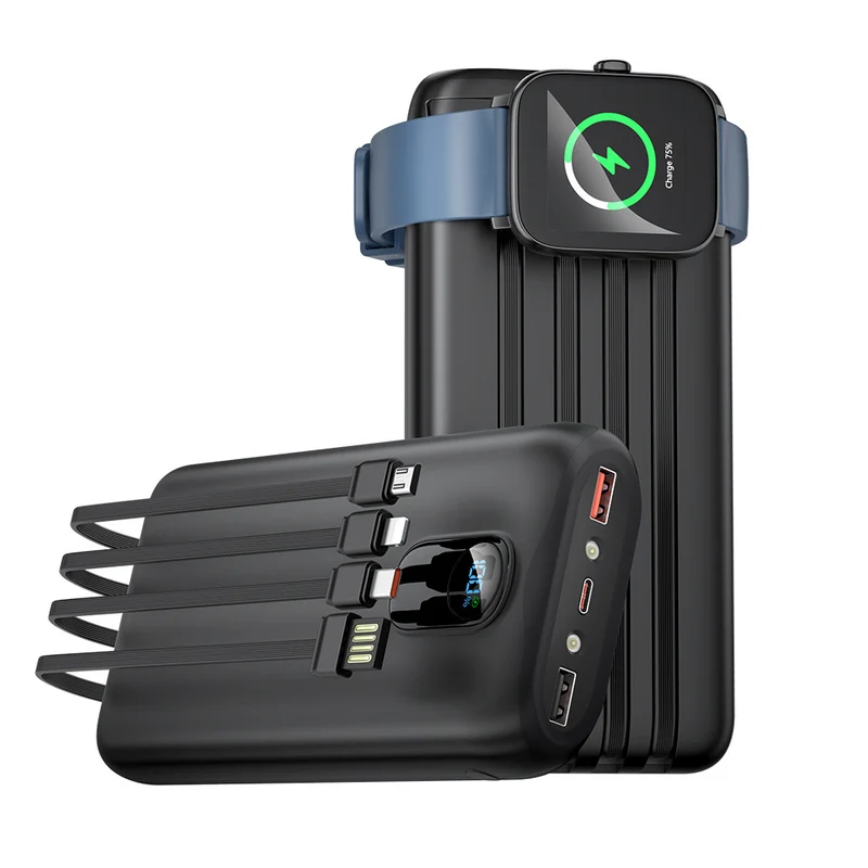 Tragbare Powerbank mit integrierten Ladekabeln und LCD-Bildschirm Skanto