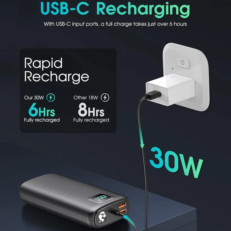 Tragbare Powerbank mit digitalem LED-Display und Taschenlampenfunktion Skanto