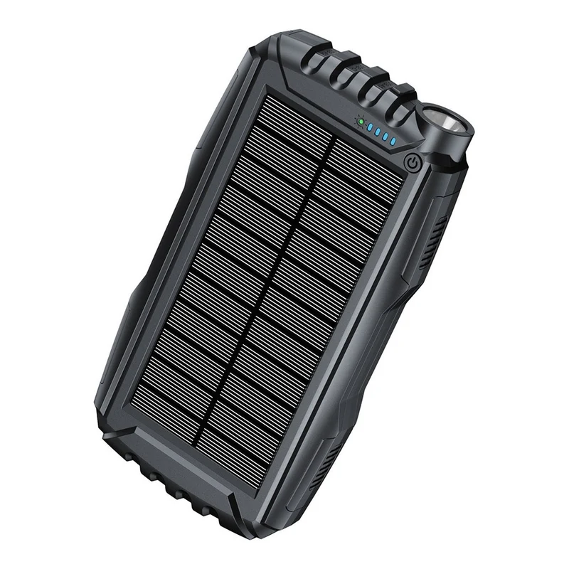 Solarbetriebene Powerbank mit LED-Taschenlampe und robustem Gehäuse Skanto