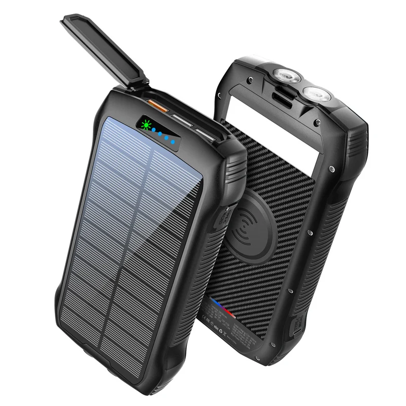 Solarbetriebene Powerbank mit kabelloser Ladefunktion und LED-Taschenlampe Skanto