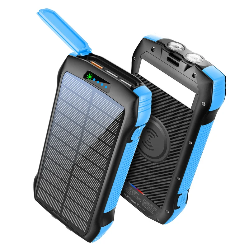 Solarbetriebene Powerbank mit kabelloser Ladefunktion und LED-Taschenlampe Skanto