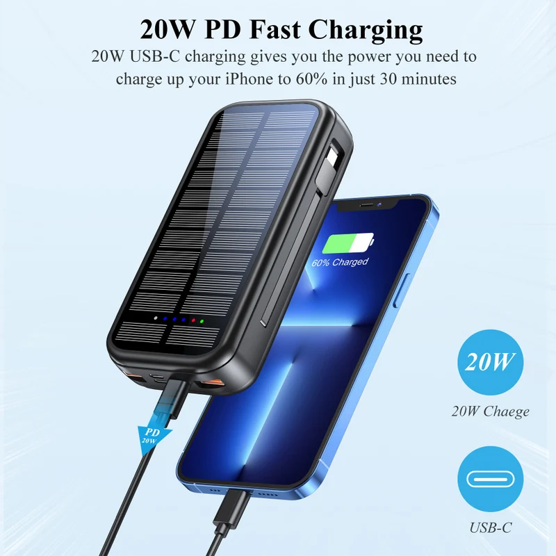 Solarbetriebene Powerbank mit integrierter Schnellladefunktion Skanto