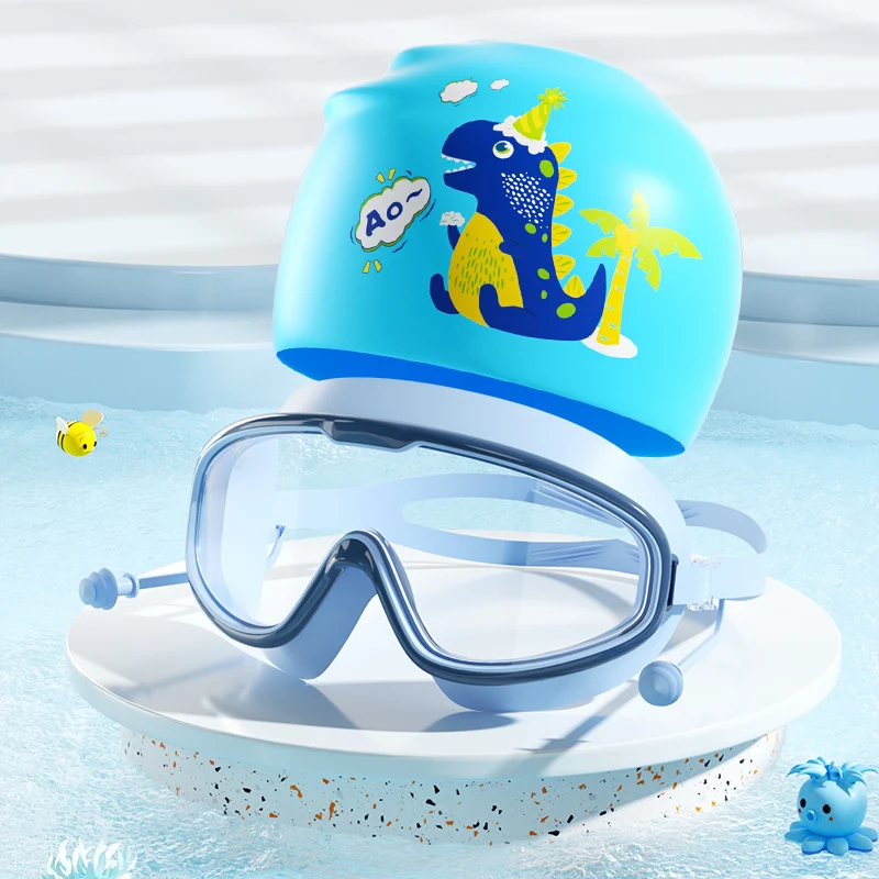 Schwimmmasken- und Badekappen-Set für Kinder mit Dinosaurier-Motiv Skanto