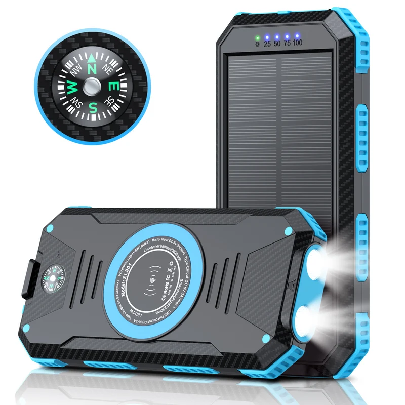 Solar-Powerbank mit integriertem Kompass und LED-Licht Skanto