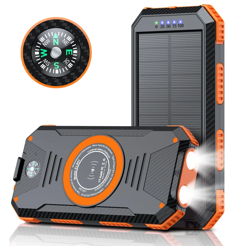 Solar-Powerbank mit integriertem Kompass und LED-Licht Skanto