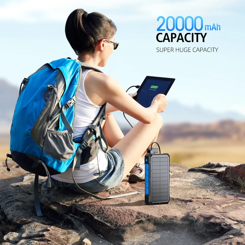 Solar Powerbank mit Schnellladefunktion und integrierter Taschenlampe Skanto