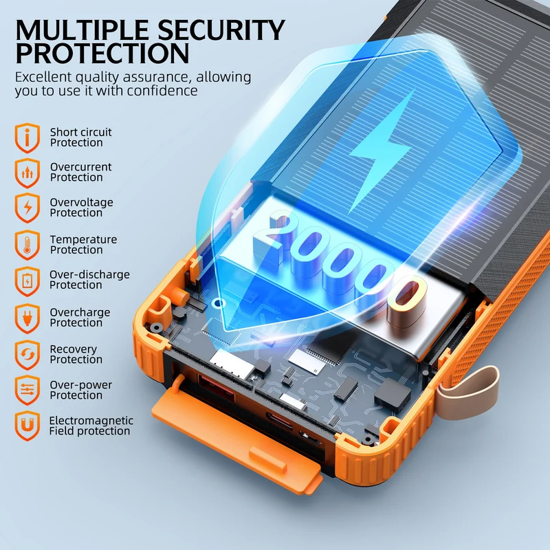 Solar Powerbank mit multifunktionalem LED-Licht und integriertem Ladekabel Skanto