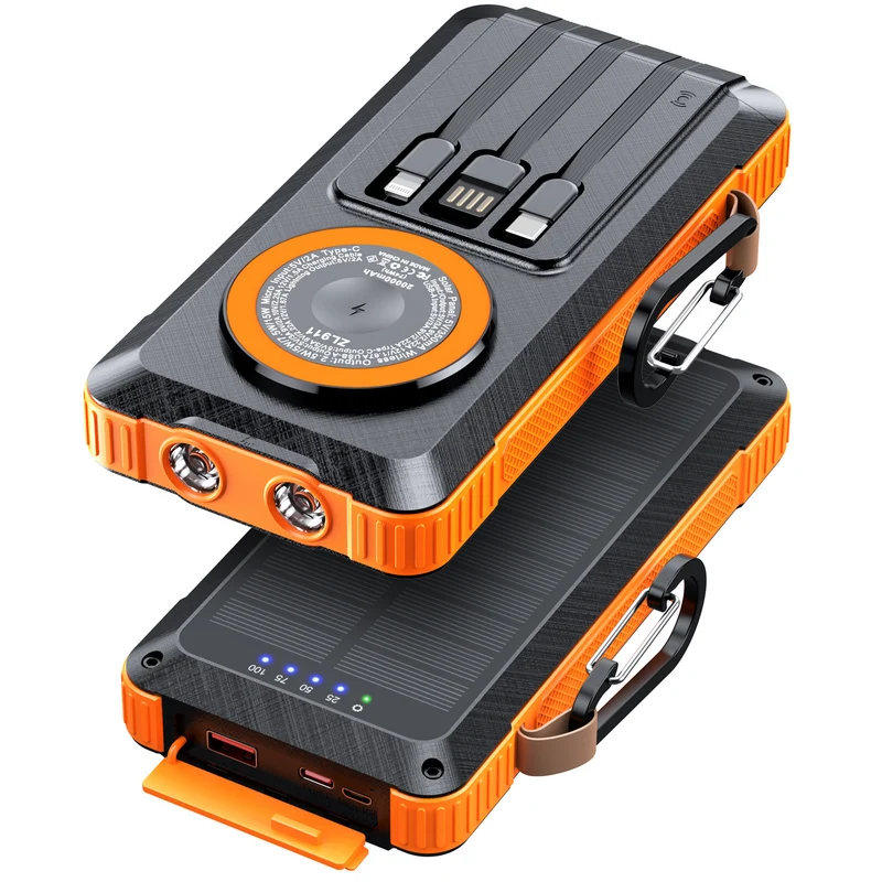 Solar Powerbank mit multifunktionalem LED-Licht und integriertem Ladekabel Skanto