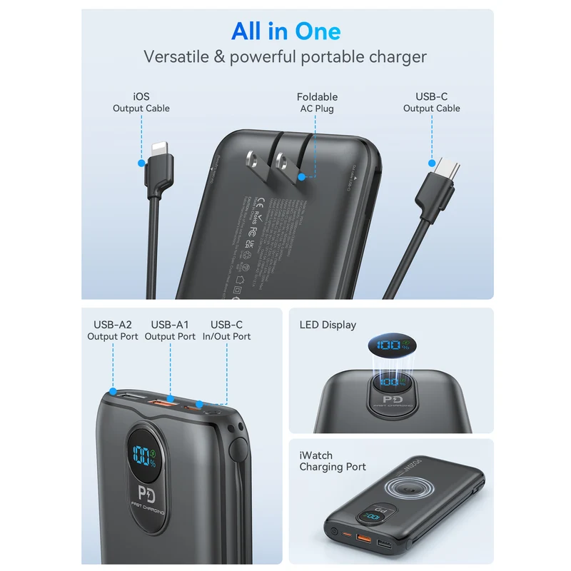 Powerbank mit kabellosem Laden und leistungsstarker Schnellladefunktion Skanto