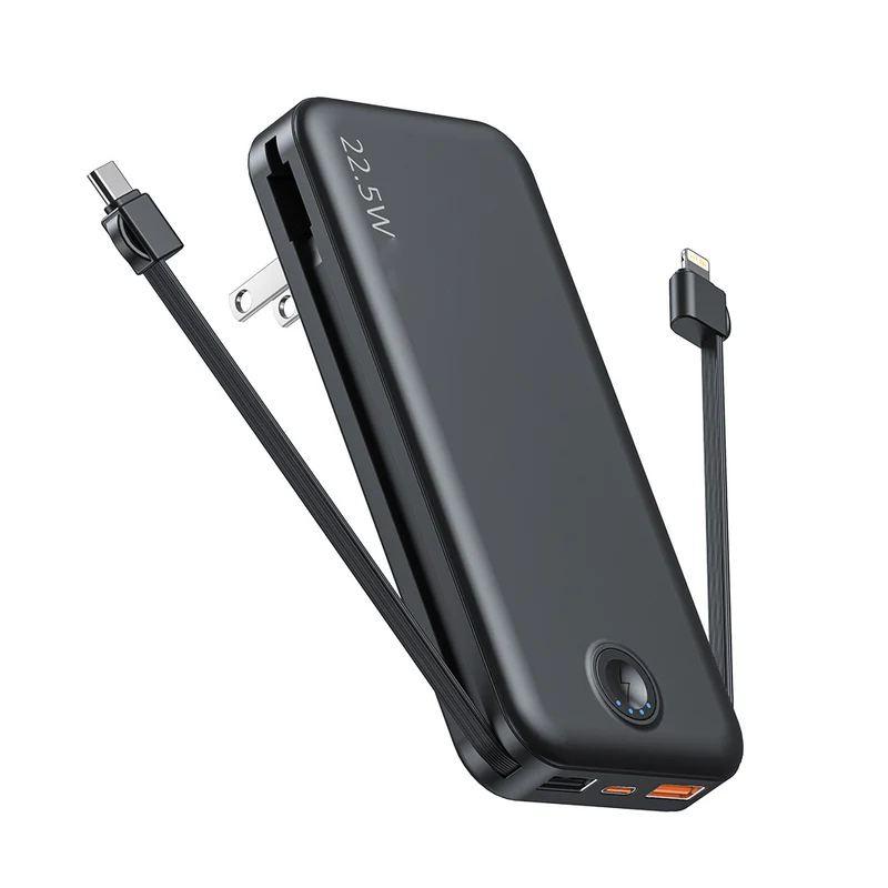 Powerbank mit integriertem Netzstecker und Schnellladefunktion Typ-C Skanto