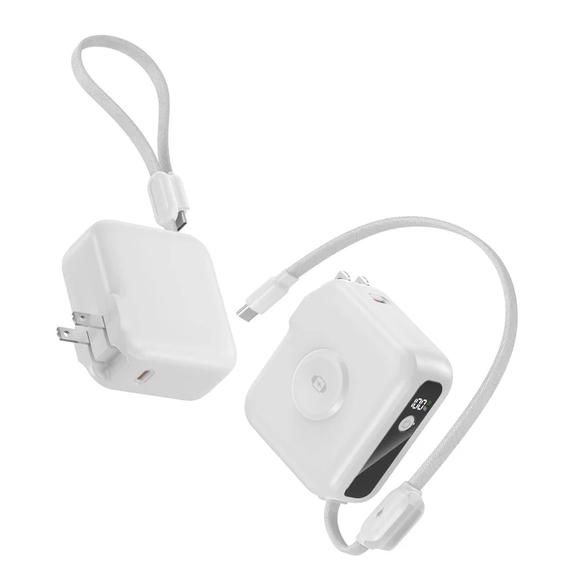 Kompaktes Ladegerät mit integriertem USB-C-Kabel und Digitalanzeige Skanto