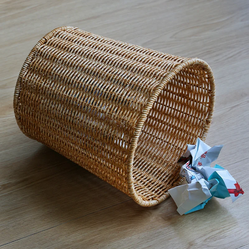 Handgeflochtener runder Rattan-Mülleimer Skanto