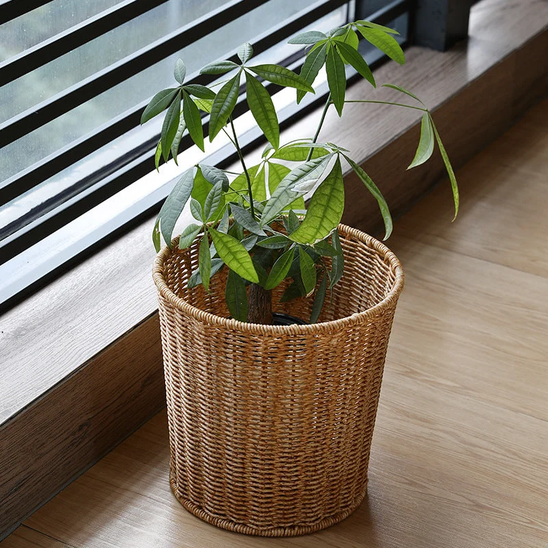 Handgeflochtener runder Rattan-Mülleimer Skanto