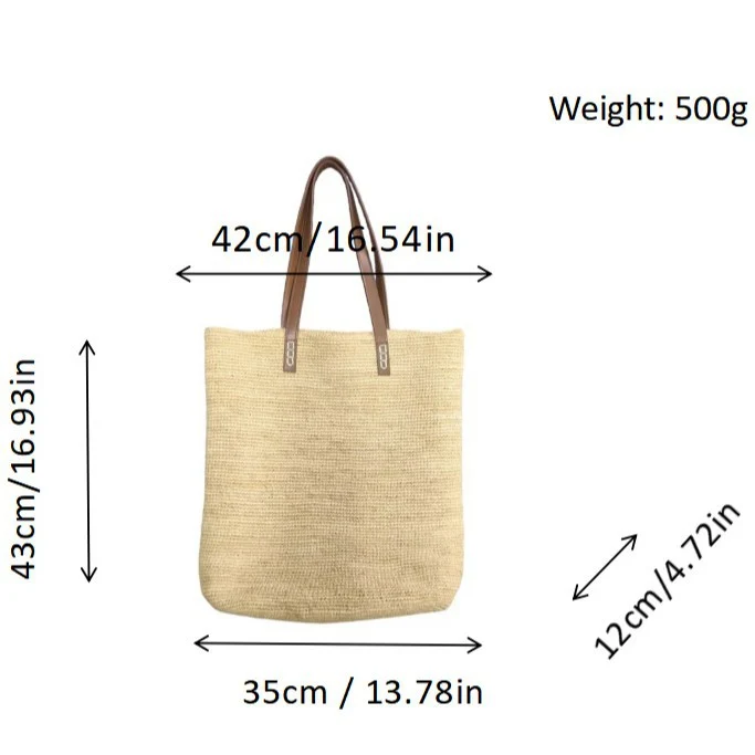 Handtasche aus nachhaltigem gewebtem Naturmaterial mit eleganten Ledergriffen Skanto