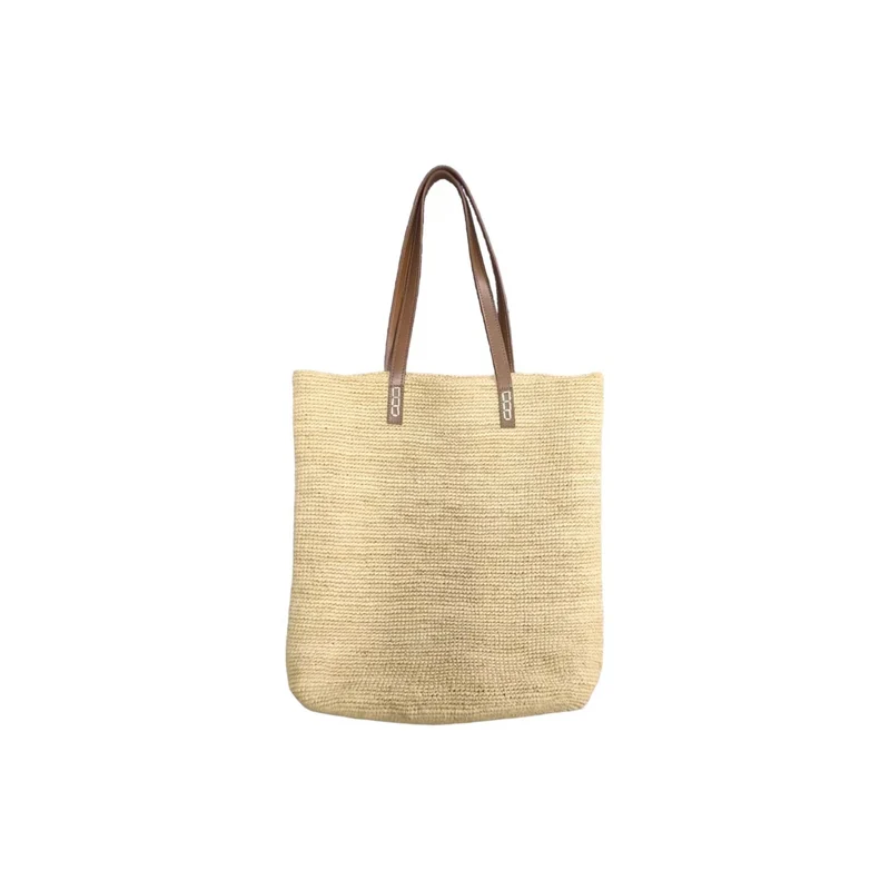 Handtasche aus nachhaltigem gewebtem Naturmaterial mit eleganten Ledergriffen Skanto