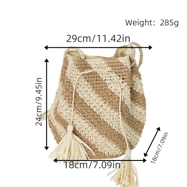 Geflochtene Handtasche mit Fransen und Streifendesign Skanto
