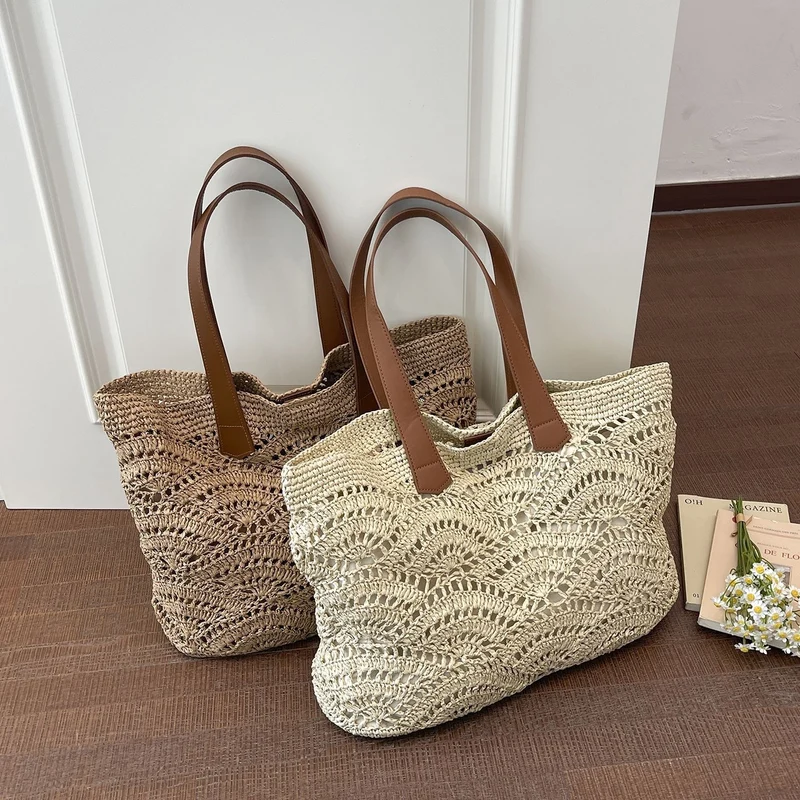 Handgewebte Makramee-Tasche mit Ledergriff Skanto