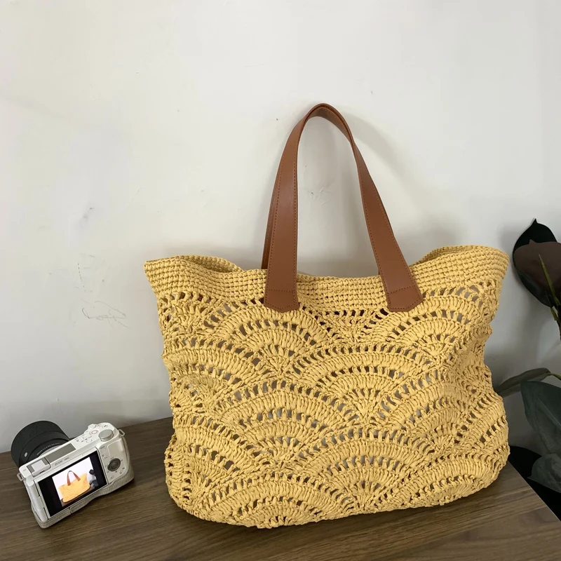 Handgewebte Makramee-Tasche mit Ledergriff Skanto