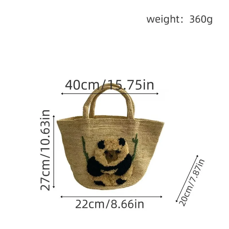 Südsee-inspirierte Korbtasche mit Panda-Motiv Skanto