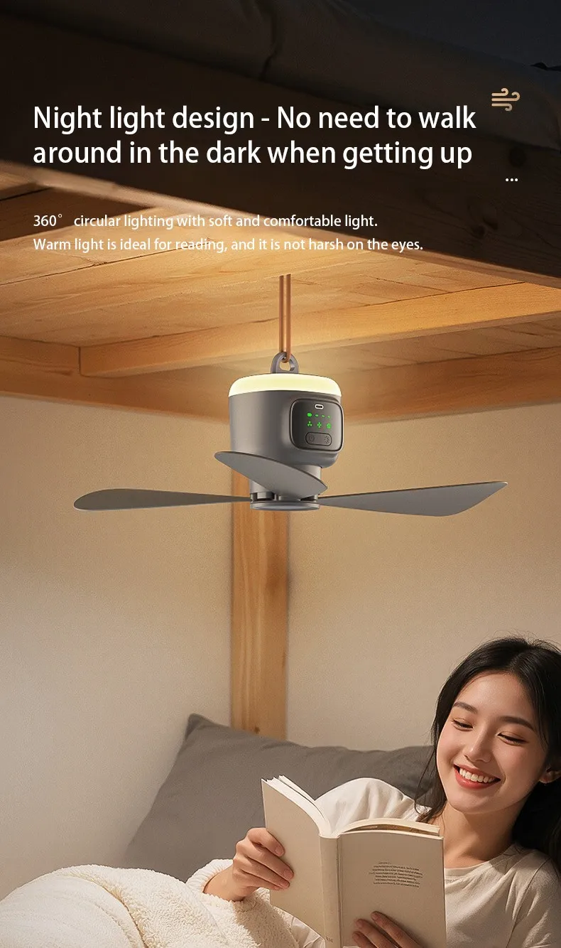12000mAh Tragbarer Decken- und Campingventilator – Outdoor-Zelt-Luftzirkulator und Kühlventilator | Skanto