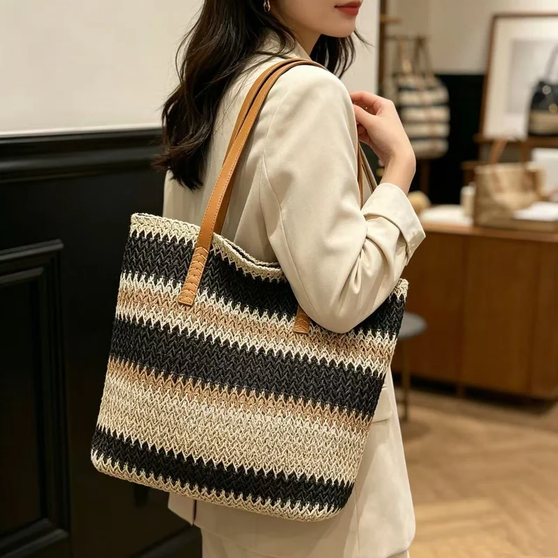 Henkel- und Strandtasche mit elegantem Streifenmuster Skanto