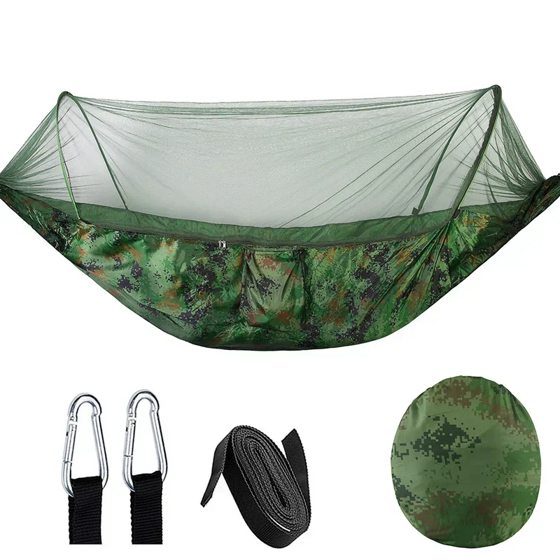 OutdoorRelax Hängematte mit Moskitonetz und Schnellverschluss – 200 kg Tragkraft | Skanto