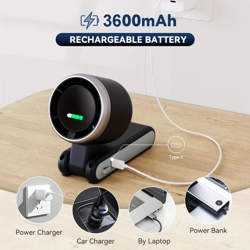12-Stunden-Turbo-Handventilator mit LED-Licht – 5-Gang-batteriebetriebener Kühlventilator, 3-in-1-Luft-Turbo-Technologie – Kompaktes Design für Outdoor, Reisen & täglichen Gebrauch | Skanto