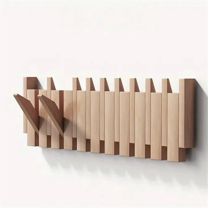 Wandgarderobe aus Holz im Klavierdesign mit klappbaren Haken | Skanto