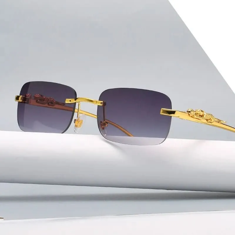 Skanto | Randlose Sonnenbrille mit Leopardenkopf-Design und UV400-Schutz